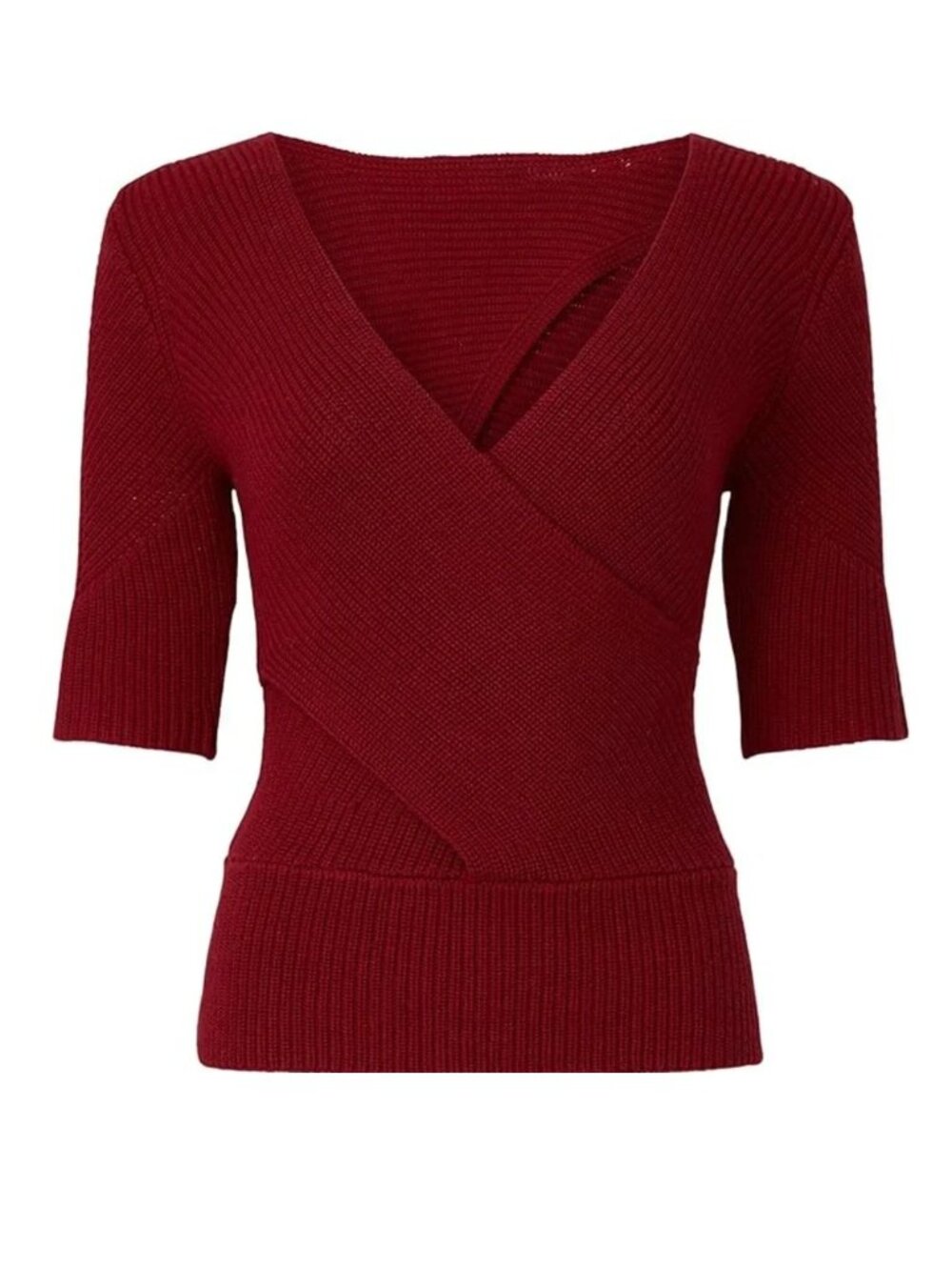 TOME Criss Cross Over Front Short Sleeve Open Back Wool Blend Sweater Top Shirt